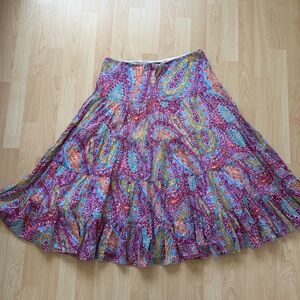 Lauren Ralph Lauren cotton tiered paisley midi skirt, size M